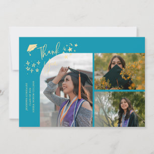 Aqua Blauwe Handgeschreven Bedankt Multi Foto Aankondiging