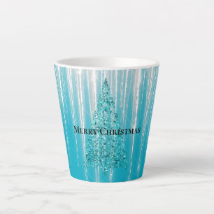 Aqua Blauwe IJskristallen Glinsterende Kerstboom Latte Mok