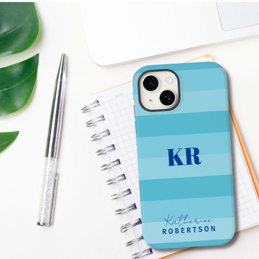 Aqua Blauwe Kleurenblokken Douane Monogram Case-Mate iPhone Case