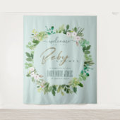 AQUA BLAUWE LOOF WATERVERF BABY SHOWER WELKOMST WANDKLEED (Voorkant)