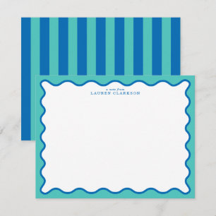 Aqua & Blauwe Moderne Golflijn Notitiekaart Kaart