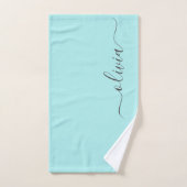 Aqua Blauwe Teal Moderne Script Meisjesachtig Mono Handdoek (Handdoek)