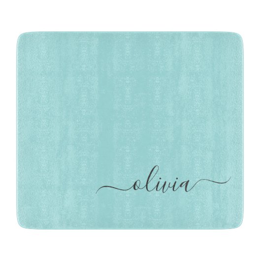 Aqua Blauwe Teal Moderne Script Meisjesachtig Mono Snijplank (Voorkant)