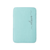 Aqua Blauwe Teal Moderne Script Meisjesachtige Mon Badmat (Voorkant Verticaal)