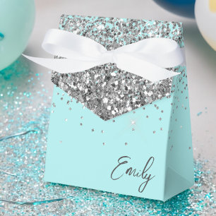 Aqua Blauwe Teal Zilveren Meisjesachtige Glitter M Bedankdoosjes