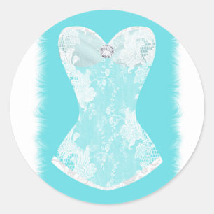 Aqua Blauwe & Witte Glam Ondergoed Shower Party Fa Ronde Sticker