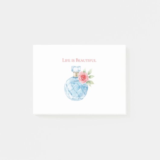 Aqua Blauwe Witte Parfumfles Roos Post-it® Notes (Voorkant)