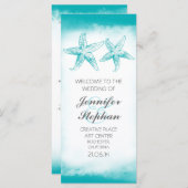 Aqua Blauwe Zeester Paar Strand Huwelijksprogramma Programma (Voorkant / Achterkant)