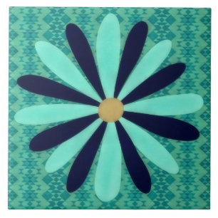 Aqua Blauwe Zuidwesterse stijl bloem decoratieve k Tegeltje