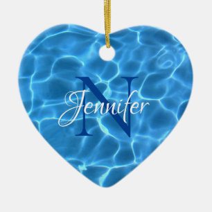 Aqua Blauwe Zwembad Foto Monogram Keramisch Ornament