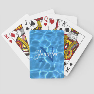 Aqua Blauwe Zwembad Monogram Pokerkaarten