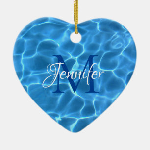 Aqua Blauwe Zwembad Water Foto Monogram Keramisch Ornament