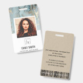 AQUA BLAUWGROEN AGATE WERKNEMER FOTO BAR CODE NAME BADGE (Front & Back)