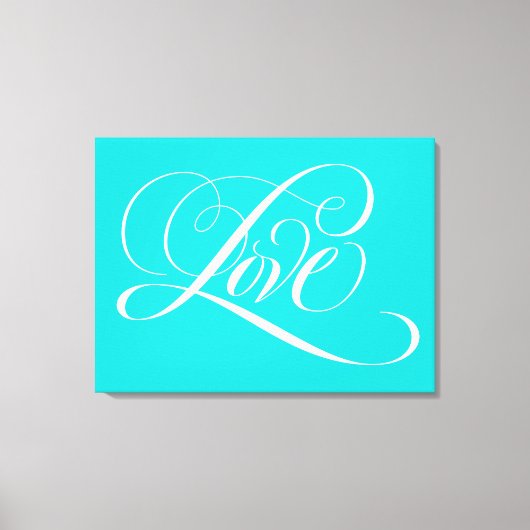 Aqua Blauwgroen Aqua Blue Love Lettering Calligraf Canvas Afdruk (Voorkant)