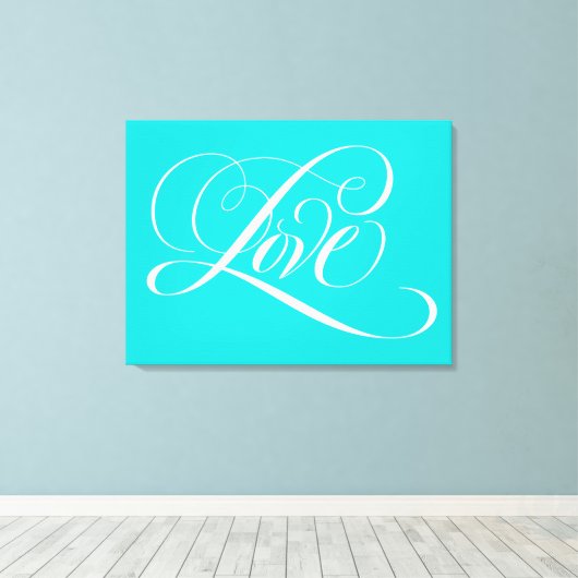 Aqua Blauwgroen Aqua Blue Love Lettering Calligraf Canvas Afdruk (Insitu (Houten vloer))