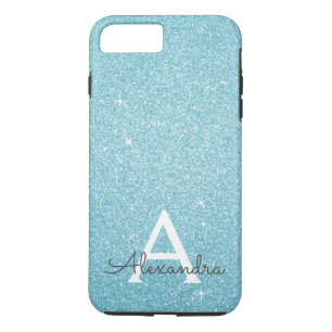 Aqua Blauwgroen blauw glitter en spaarmonogram iPhone 8 Plus / 7 Plus Hoesje