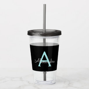 Aqua Blauwgroen Blauw Manuscript Meisjes Monogram  Acryl Drinkbeker