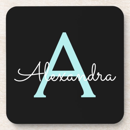 Aqua Blauwgroen Blauw Manuscript Meisjes Monogram  Bier Onderzetter (Voorkant)