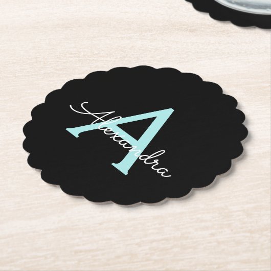 Aqua Blauwgroen Blauw Manuscript Meisjes Monogram  Kartonnen Onderzetters (Gekanteld)