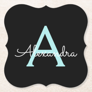 Aqua Blauwgroen Blauw Manuscript Meisjes Monogram  Kartonnen Onderzetters
