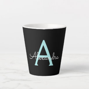 Aqua Blauwgroen Blauw Manuscript Meisjes Monogram  Latte Mok