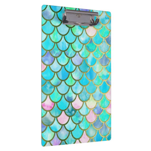 Aqua Blauwgroen blauw Waterverf Zeemeermin-schaalp Klembord (Rechts)