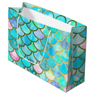 Aqua Blauwgroen blauw Waterverf Zeemeermin-schaalp Large Cadeauzakje