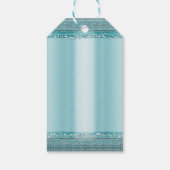 Aqua Blauwgroen Blauw & Zilver Diamant Bling Party Cadeaulabel (Achterkant)