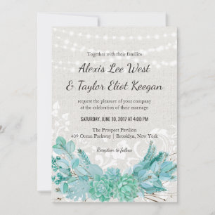 Aqua Blauwgroen blauwe Waterverf Succulent Wedding Kaart
