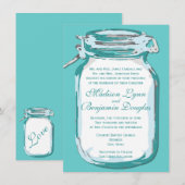Aqua Blauwgroen Blue Mason Jar Rustic Wedding Invi Kaart (Voorkant / Achterkant)