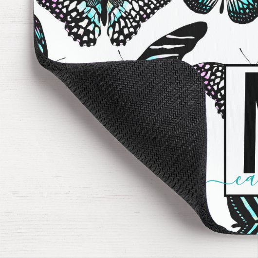 Aqua Blauwgroen Butterflies Waterverf Patroonmonog Muismat (Hoek)