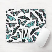 Aqua Blauwgroen Butterflies Waterverf Patroonmonog Muismat (Met muis)