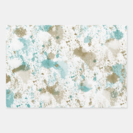 Aqua Blauwgroen Cream Waterverf Tie Dye Abstract Inpakpapier Vel