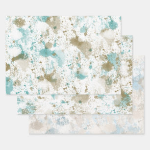 Aqua Blauwgroen Cream Waterverf Tie Dye Abstract Inpakpapier Vel