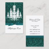 aqua blauwgroen damast kroonluchter Chic Visitekaa Visitekaartje (Voorkant / Achterkant)