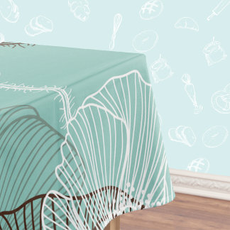 Aqua Blauwgroen Floral Outline Patroon Tafelkleed