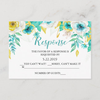 Aqua Blauwgroen Floral Wedding RSVP-kaart RSVP Kaartje