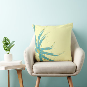 Aqua Blauwgroen Geel Chartreuse Modern Floral Pill Kussen