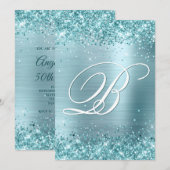 Aqua Blauwgroen Glitter Bleek Blauwe Folie 50e ver Kaart (Voorkant / Achterkant)