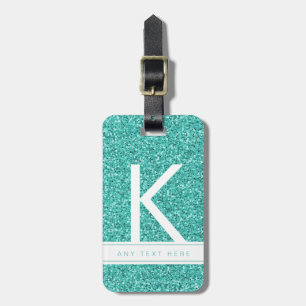 Aqua Blauwgroen Glitter Sparkly Modern Monogram In Bagagelabel