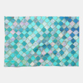 Aqua Blauwgroen Gold Oriental Moroccan Tile Theedoek (Horizontaal)