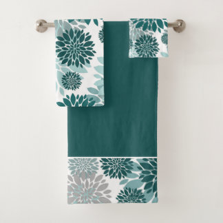 Aqua Blauwgroen grijs bloempatroon Bad Handdoek