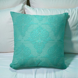 Aqua Blauwgroen  Grunge Damask Pattern Kussen