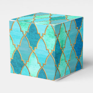 Aqua Blauwgroen Mint Gold Oriental Moroccan Tegel Bedankdoosjes