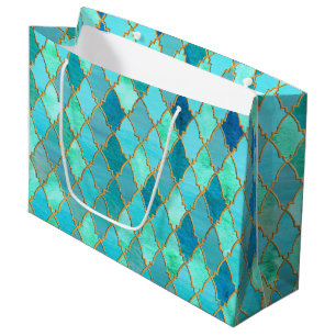 Aqua Blauwgroen Mint Gold Oriental Moroccan Tegel Large Cadeauzakje