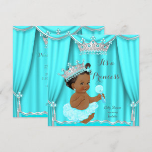 Aqua Blauwgroen Prinses Baby shower Silver Ethnic Kaart