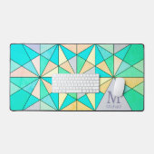 Aqua blauwgroen retro Mozaïek Driehoek Patroon Mon Bureaumat (Keyboard & Muis)