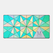 Aqua blauwgroen retro Mozaïek Driehoek Patroon Mon Bureaumat (Voorkant)