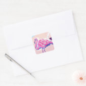 aqua blauwgroen roze flamingo glitter florida tamp vierkante sticker (Envelop)