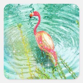 aqua blauwgroen roze flamingo glitter florida vierkante sticker